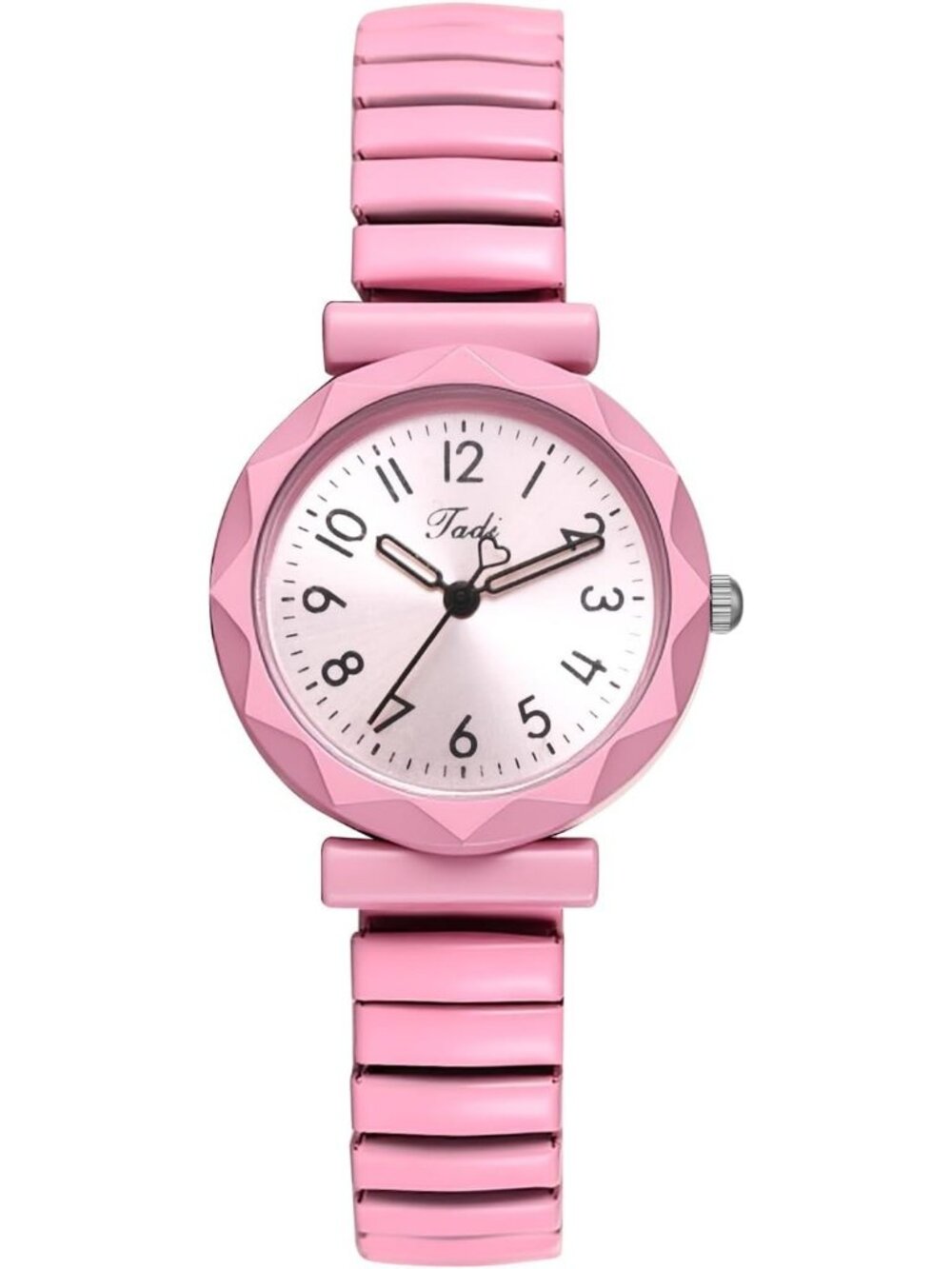 Unisex Pink Analog Quartz Stretch Band Elastic Stainless Steel Expansion Watch